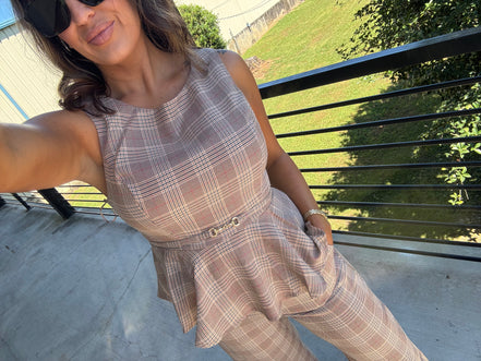 Plaid peplum sleeveless top