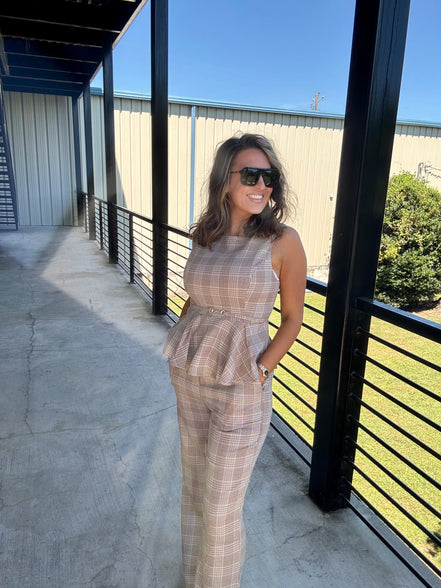 Plaid wide leg trousers