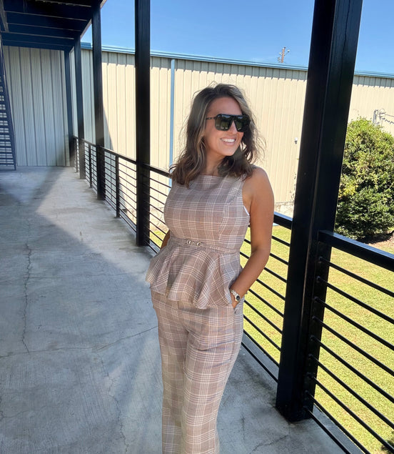 Plaid wide leg trousers