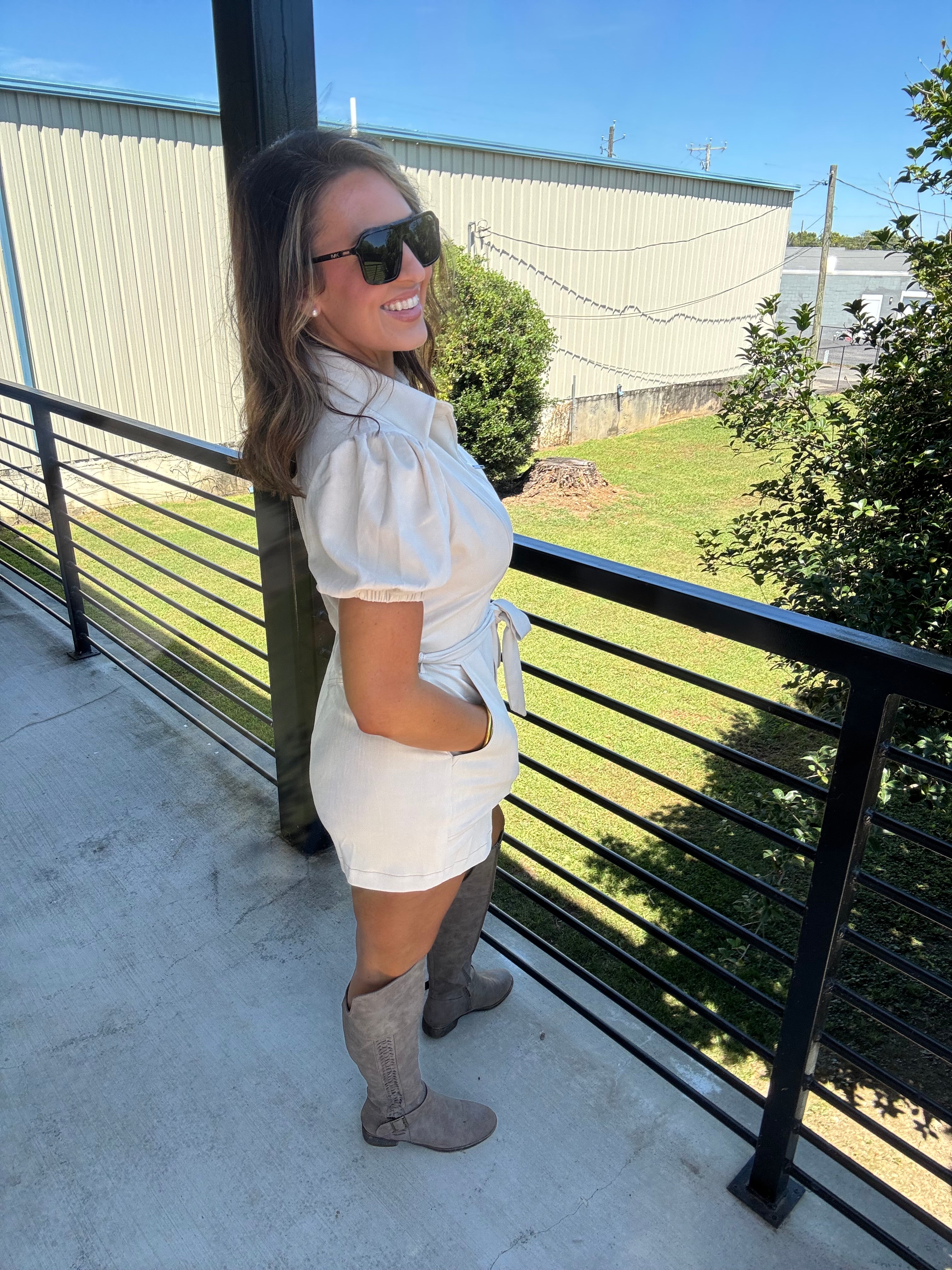 Suede front zipper romper