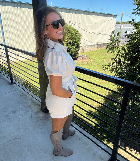 Suede front zipper romper