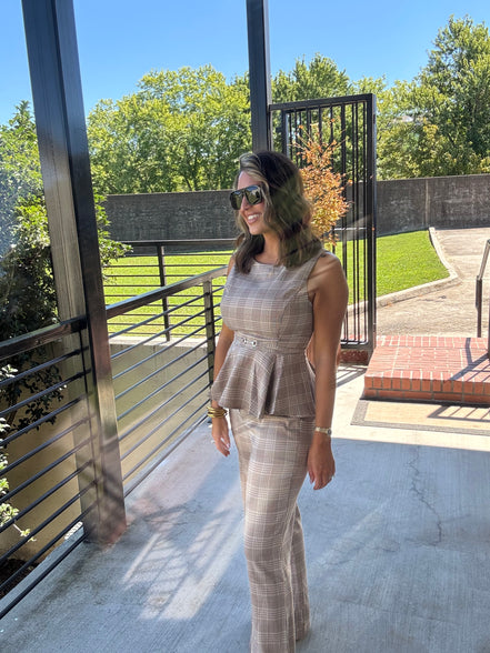 Plaid peplum sleeveless top