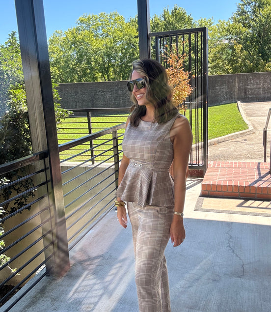 Plaid peplum sleeveless top