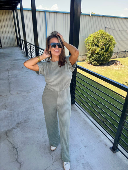 Wide Leg Ribbed Jumpsuit