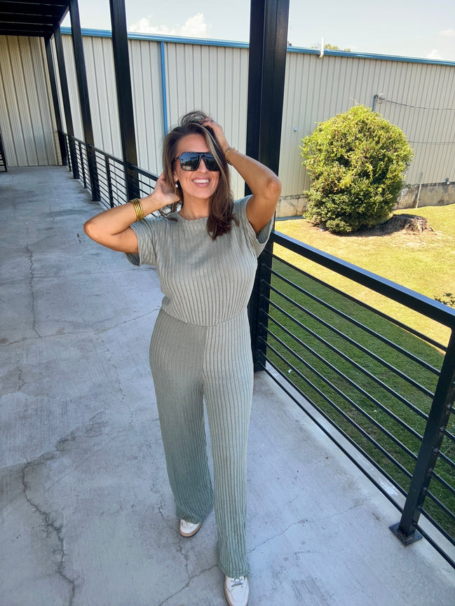 Wide Leg Ribbed Jumpsuit