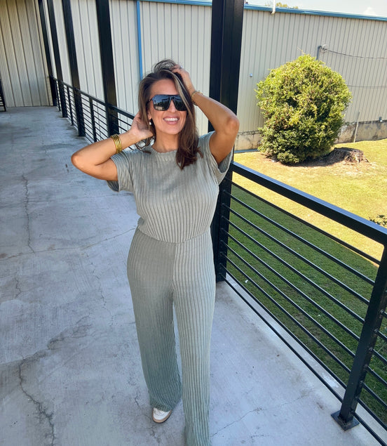 Wide Leg Ribbed Jumpsuit
