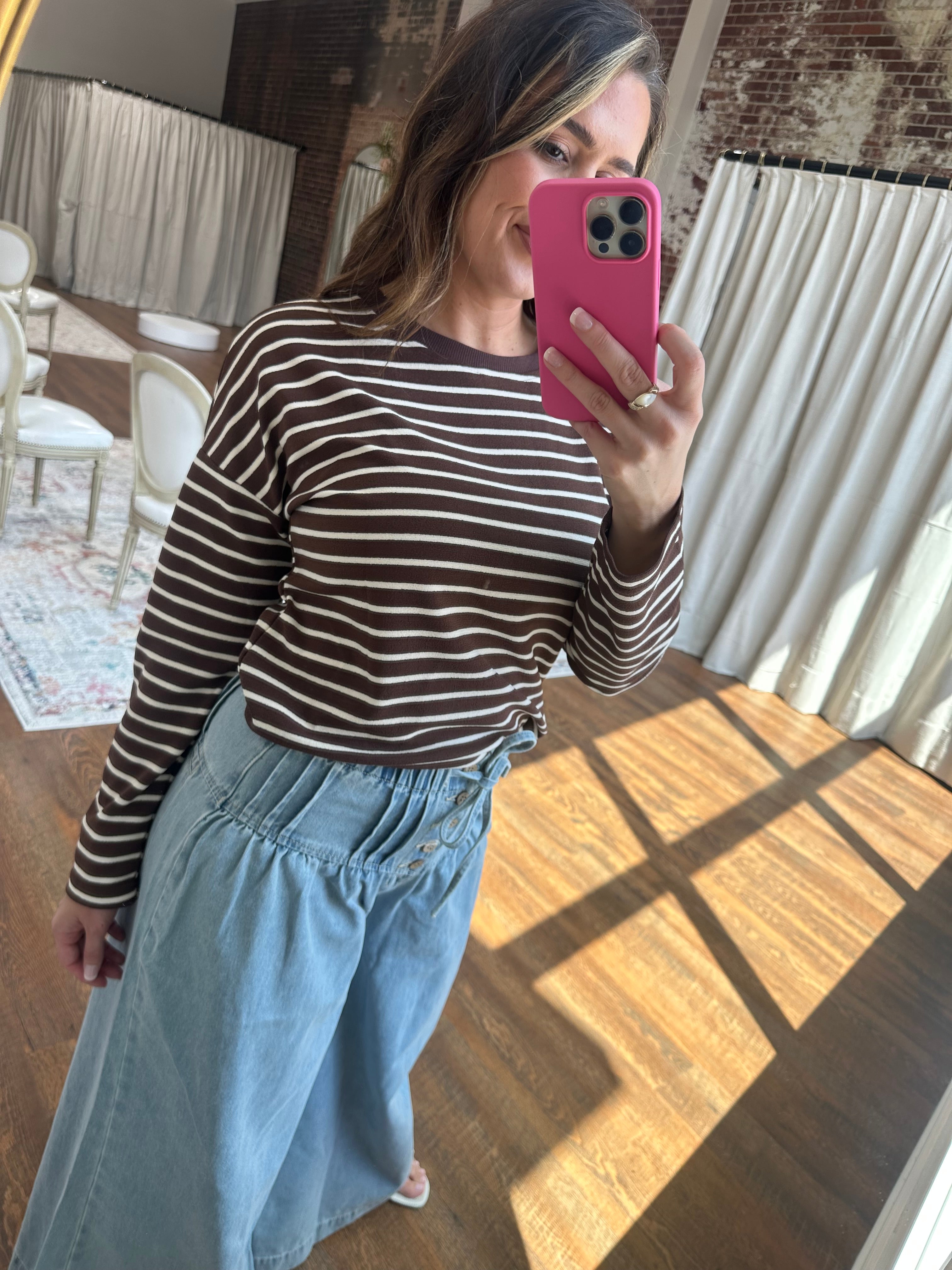 Brown Striped Crew Neck Top