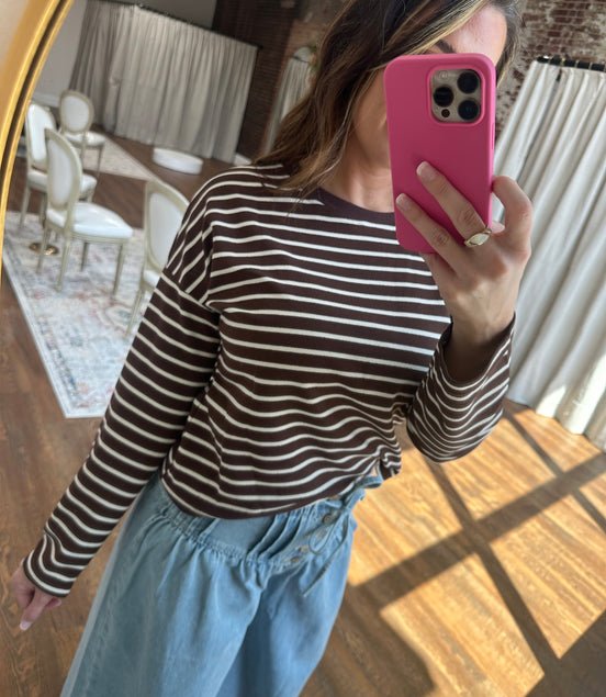 Brown Striped Crew Neck Top