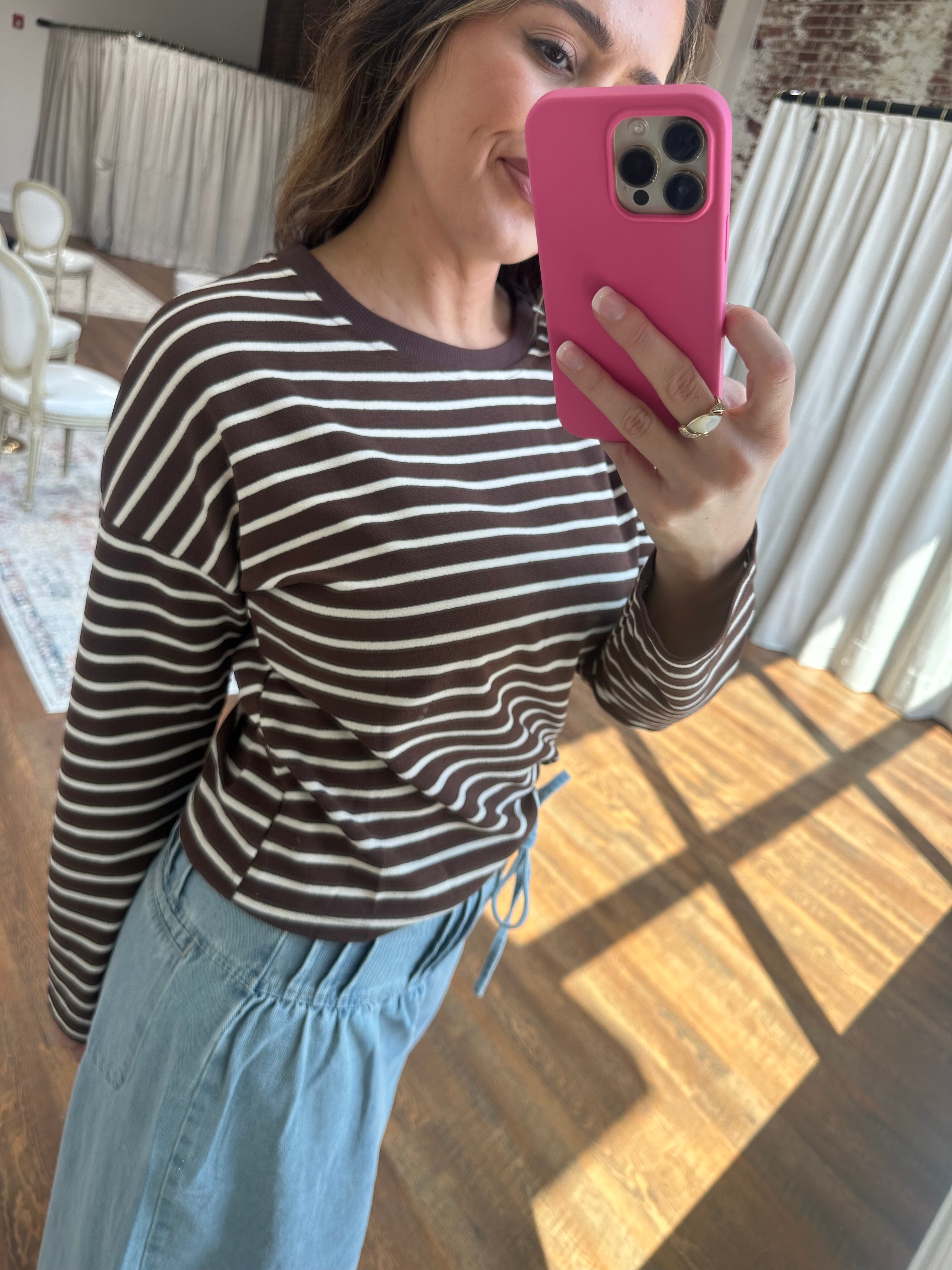 Brown Striped Crew Neck Top