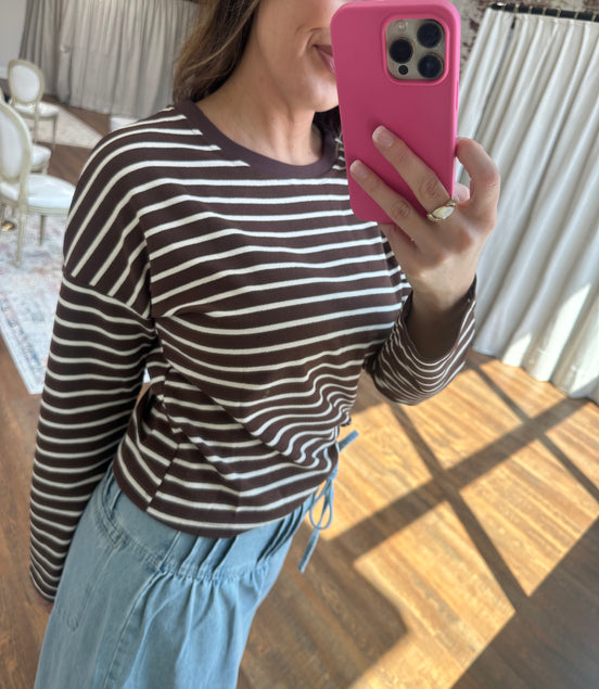Brown Striped Crew Neck Top